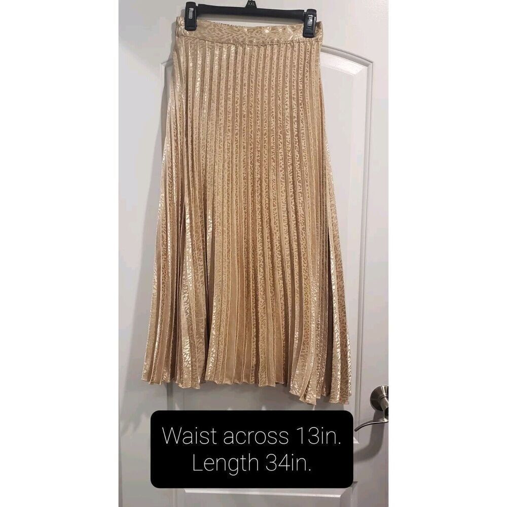 JAPNA Gold Pleated Animal Print Midi Skirt Size Small